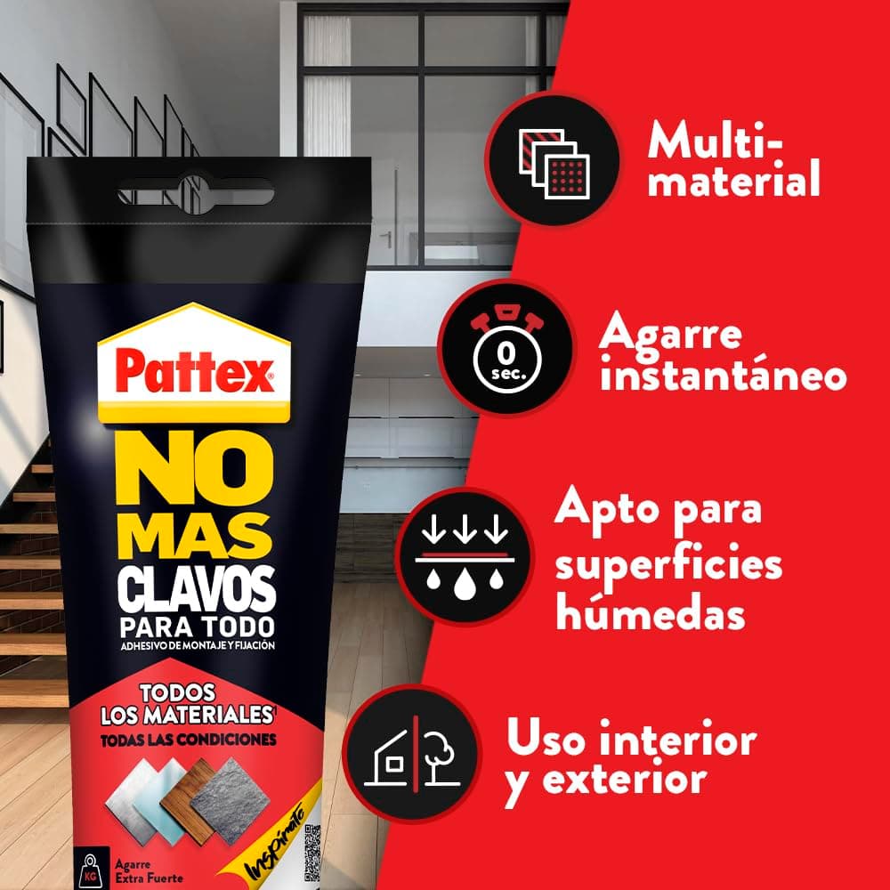Pattex No Más Clavos Para Todo HighTack, adhesivo de montaje resistente a temperaturas extremas, pegamento fuerte en superficies húmedas, adhesivo blanco, 1 tubo x 142 g — view 4