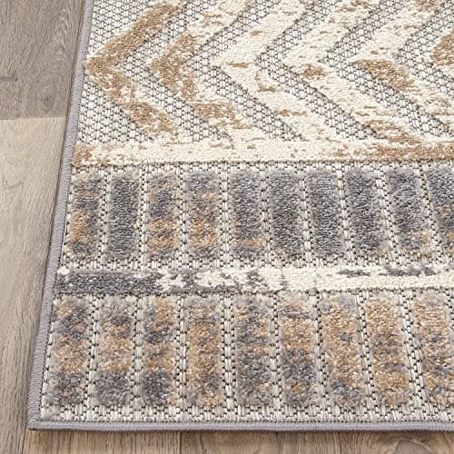 Rugshop Distressed Geometric Indoor/Outdoor Beige Area Rug Modern Tribal Stripe, Durable Stain Resistant Perfect for Patio, Backyard, Deck and Outdoor Lounge 10' x 14' — view 4