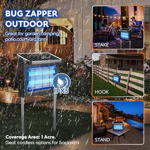 Solar Bug Zapper Outdoor, PhatroyYee Mosquito Zapper 4500V, Waterproof Portable Fly Zapper, Rechargeable Electric Mosquito Killer, Cordless Fly Insect Mosquitos Trap for Patio Yard Home Garden Camping — view 4