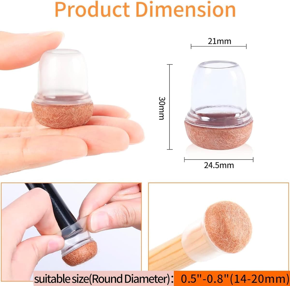 Ezprotekt Protectores de Suelo de Silicona Transparente mejorados para Patas de Silla, 13-20mmTapas de Silicona 16P con Fieltro Envuelto, Fundas de para Patas de Silla, Protectores de pies de Silla — view 2