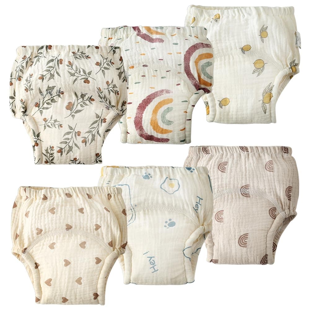 Aolso Potty Training Pants, 6 Packs Reusable Baby Toddler Training Underwear with Patterns for Girls, 100% Cotton Washable Baby Pants-Animal World (A-110)