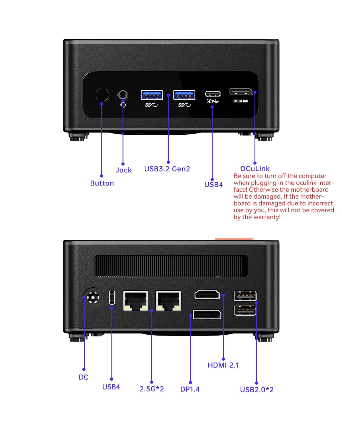 AOOSTAR GEM12 MAX Mini PC Ryzen 7 8745HS (8C/16T up to 5.1GHz), Support OpenClaw NO RAM NO SSD, Radeon 780M Graphics Gaming Computers, with OCuLink Dual USB4, HDMI/Dual 2.5G LAN/ BT5.2/WIFl6 — view 6