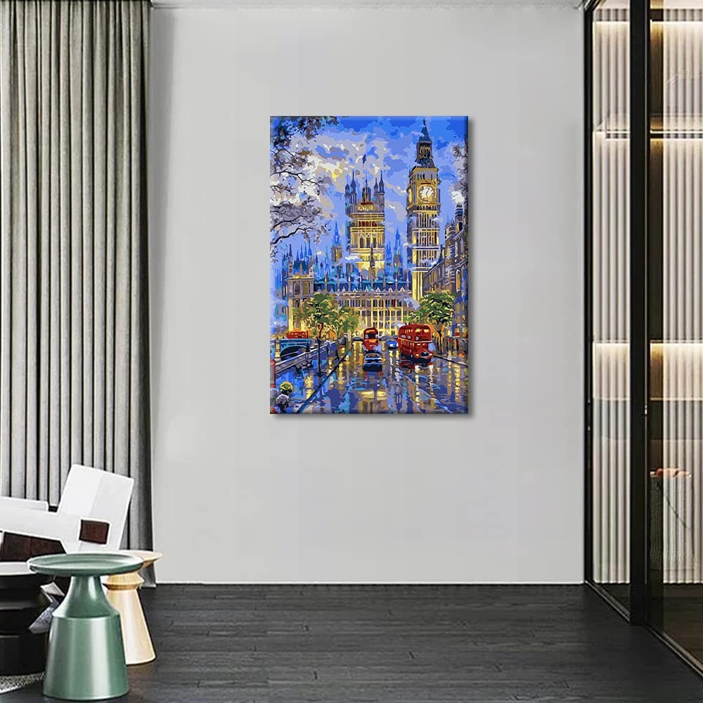 TISHIRON Canvas Wall Art Modern Home Art London City Big Den Red Bus View Artwork Wall Art for Living Room Office Decor Framed Ready to Hang 12"x8" — view 5