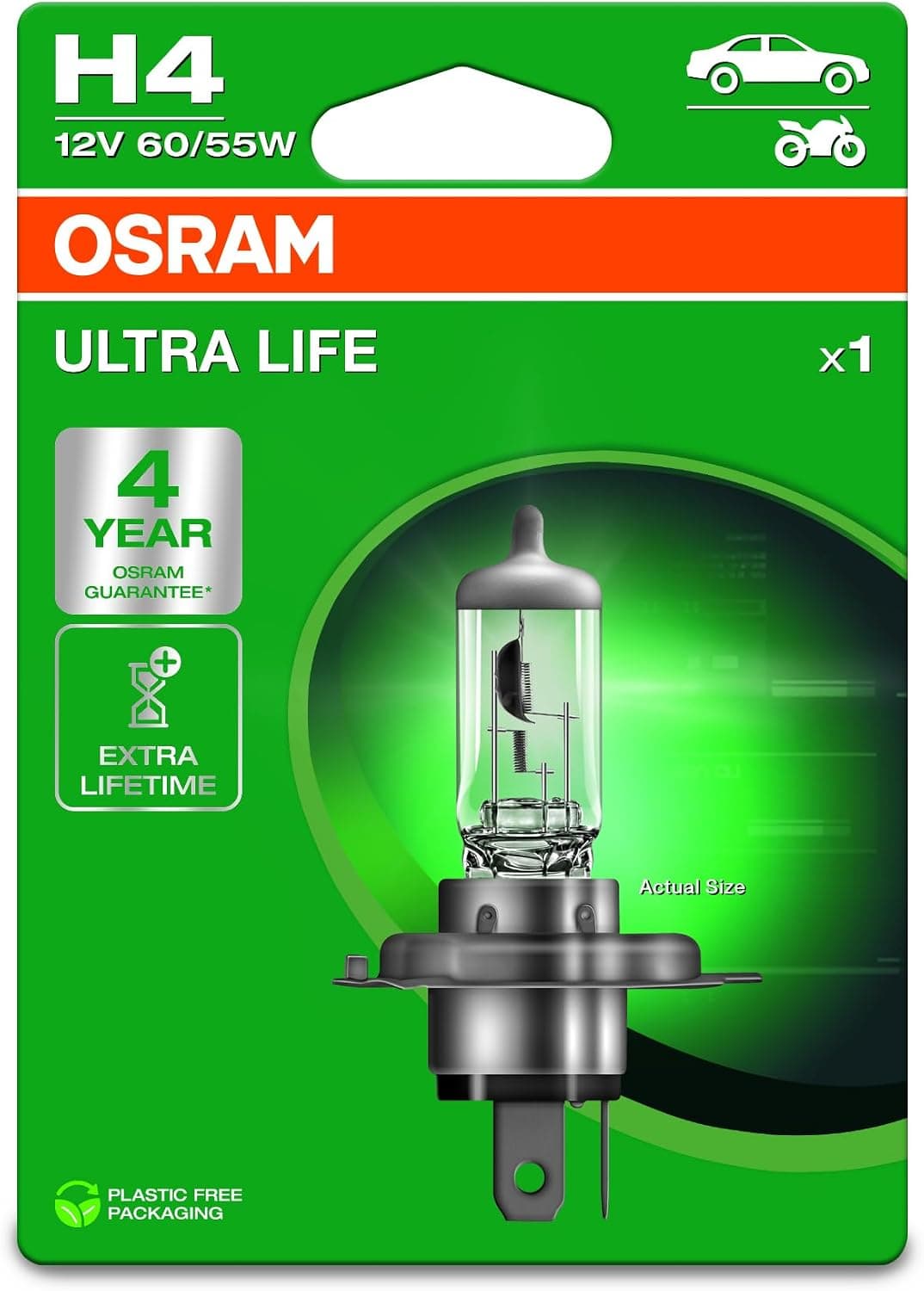 OSRAM ULTRA LIFE, H4, halogen headlight lamp, Single Blister (1 lamp) 1 Lamp H4