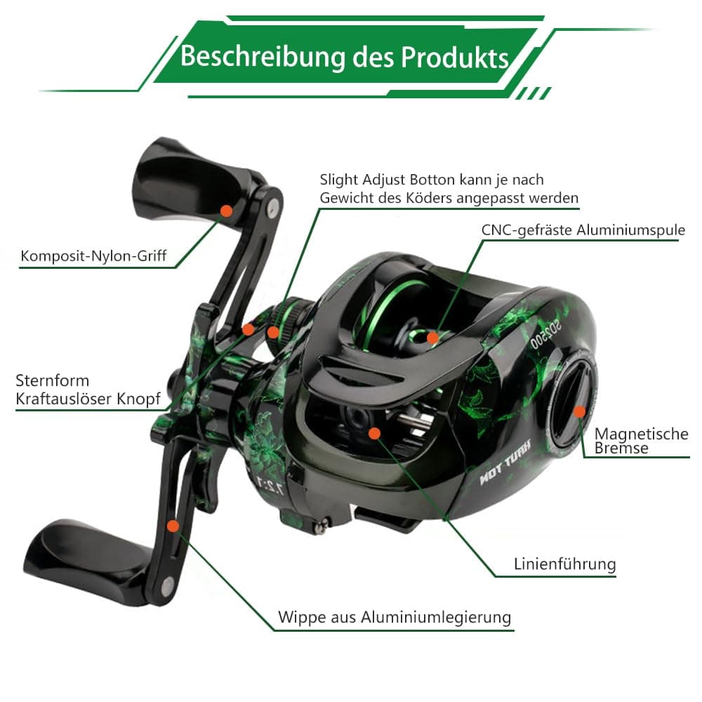 Carrete de Pesca Baitcasting,Sistema de frenado magnético para la Pesca en Agua Salada y Agua Dulce, carretes de Pesca Baitcaster con rodamientos de Bolas de Acero Inoxidable 18+1BB, Disponible en — view 5