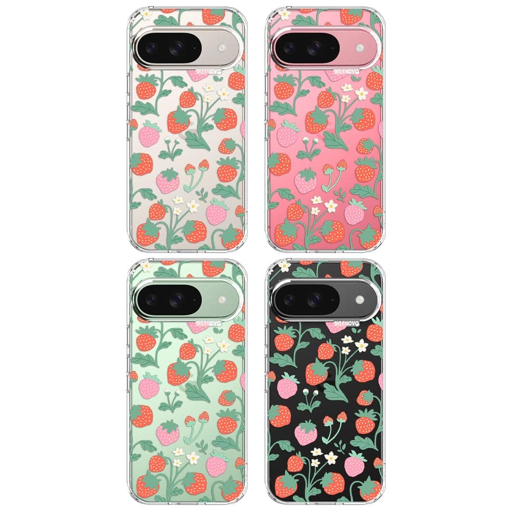 MOSNOVO Case for Google Pixel 9 & Pixel 9 Pro, [Buffertech 6.6ft Military-Grade Drop Protection] [Anti Peel Off Tech] Clear TPU Bumper Phone Case Cover Design - Strawberry Garden — view 3