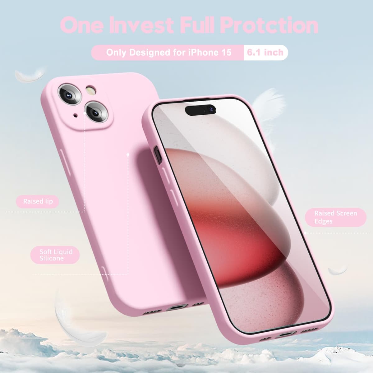 oakxco for iPhone 17 Pro Max Phone Case Liquid Silicone, Cute Thin Slim Grip Soft Rubber Gel for Women Men, Smooth Matte TPU Plain Solid Color Girly Simple Case with Camera Cover, Light Pink — view 1473