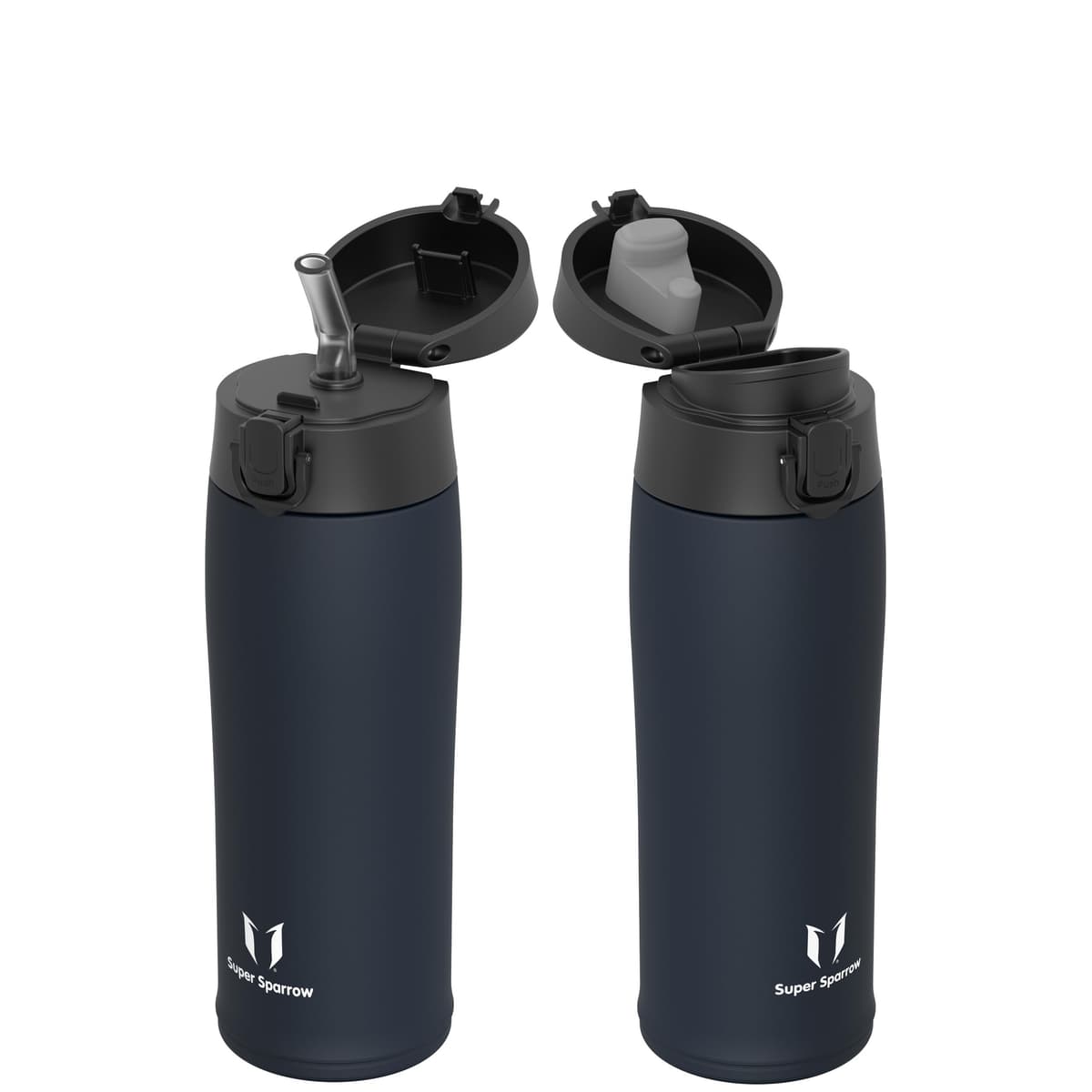 Super Sparrow Insulated Water Bottle - Travel Mug - 500ml, 750ml，950ml - Stainless Steel Water Bottles - BPA Free - Leakproof Metal Bottles - Includes 2 Lids, Straw Lid & Spout Lid