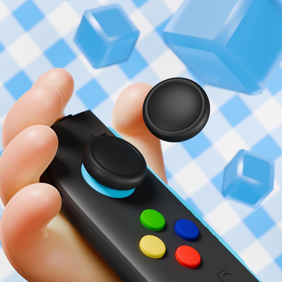 PlayVital Tapas Protectoras de Silicona para Nintendo Switch 2 (2025), 1 Par de Agarres para el Pulgar y 4 Tapas de Botones ABXY Direccionales para Joycon 2, Tapones para Joystick (Negro) — view 6