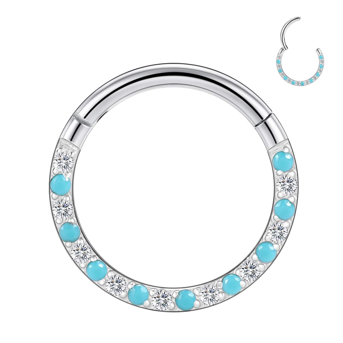 hengkaixuan CZ Opal Septum Jewellery Daith Ring Conch Hoop Seamless Clicker Ring Surgical Steel Rook Tragus Conch Piercing Jewellery Small Hoop Earring Nose Hoop Ring — view 48