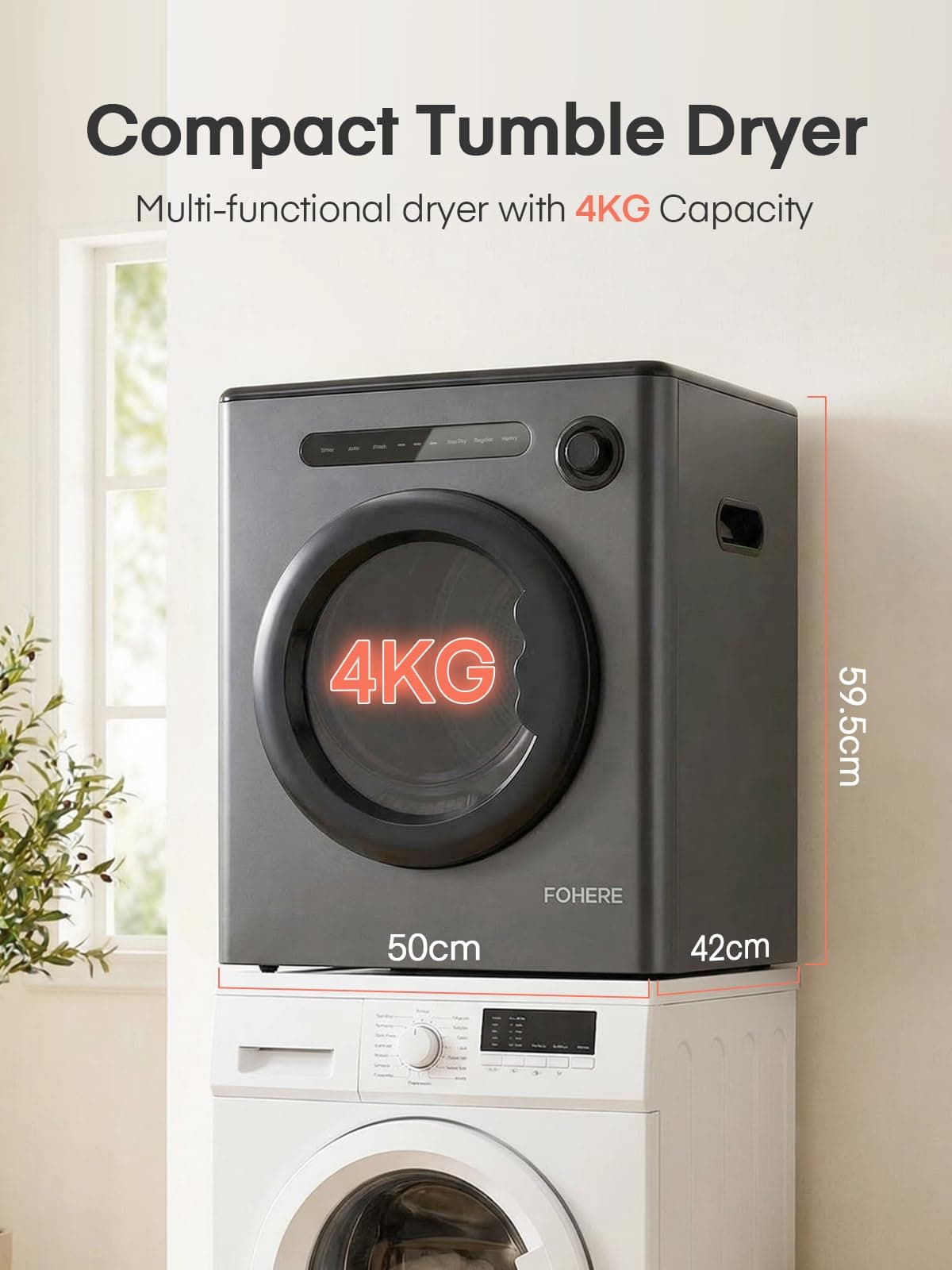 4KG Vented Tumble Dryer, 1200W Smart Dryer, 5 Drying Modes and Smart Automatic Drying, with Temperature and Humidity Sensor, Overheat Protection for Apartment, RVs, Black — view 2