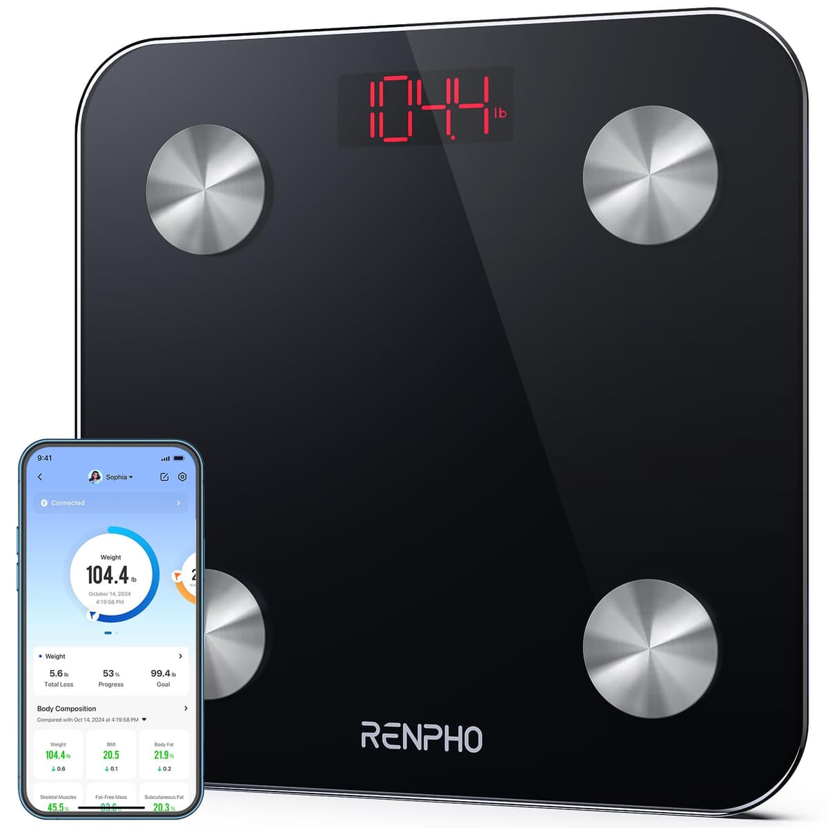 Báscula De Baño Digital RENPHO, Báscula De Peso Corporal De Alta Precisión Con Pantalla Iluminada, Graduación de 0,1 lb (50 g) precisión, Tecnología Step-On, 180kg/400lb, Negro, Core 1S — view 15