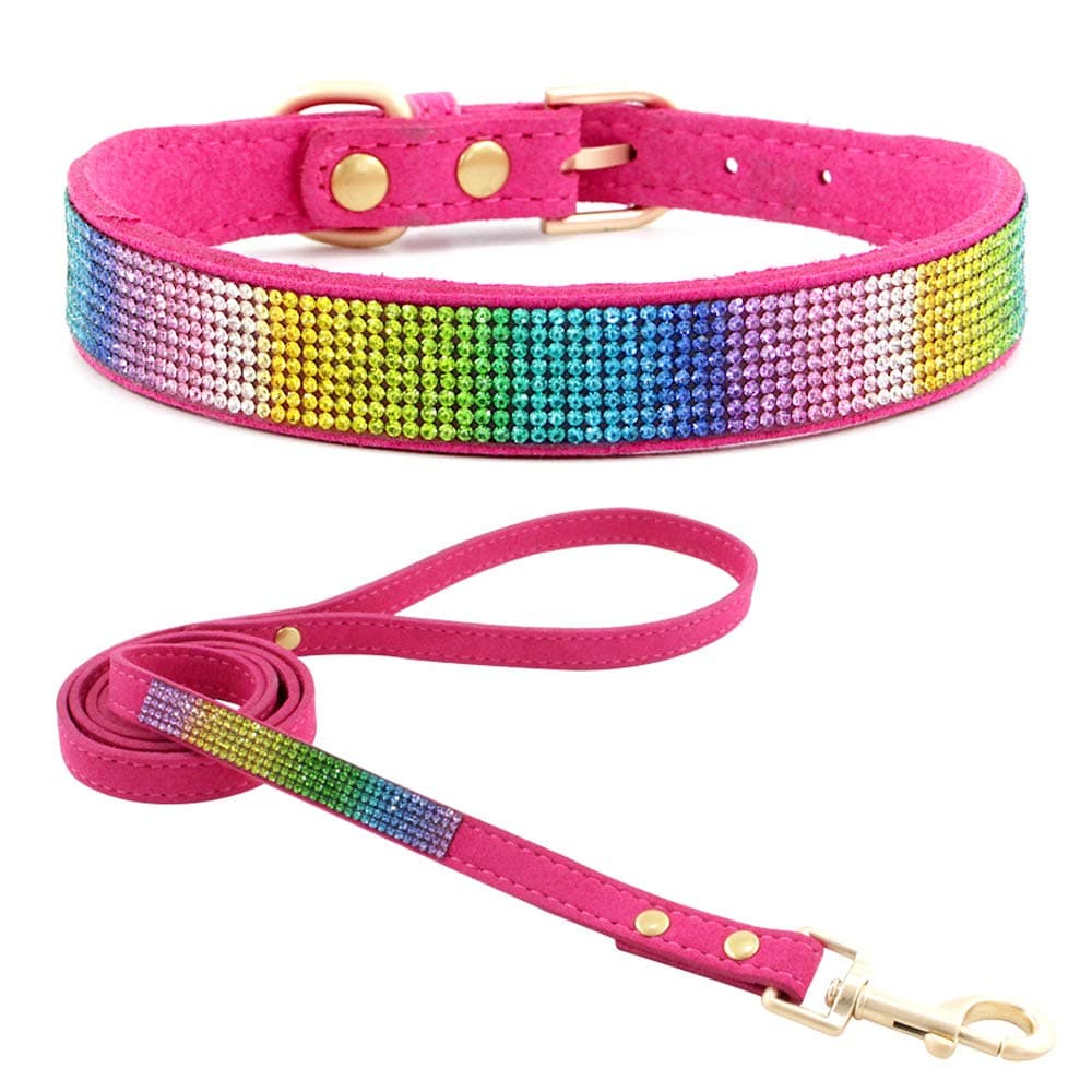 Cute Dazzling Sparkling Elegant Fancy Soft Suede Leather Bling Rhinestone Crystal Jeweled Pet Cat Dog Puppy Collar Dog Leash Combo Set (S, Black-2) — view 27