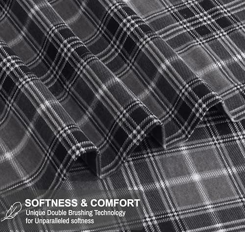 RUVANTI Flannel Sheets Queen Size - 100% Cotton Double Brushed Bed Sheets, Deep Pockets 16 Inches Queen Sheet Set, All Seasons Breathable & Extra Soft - Warm & Cozy, 4 Piece, Grey Plaid — view 2