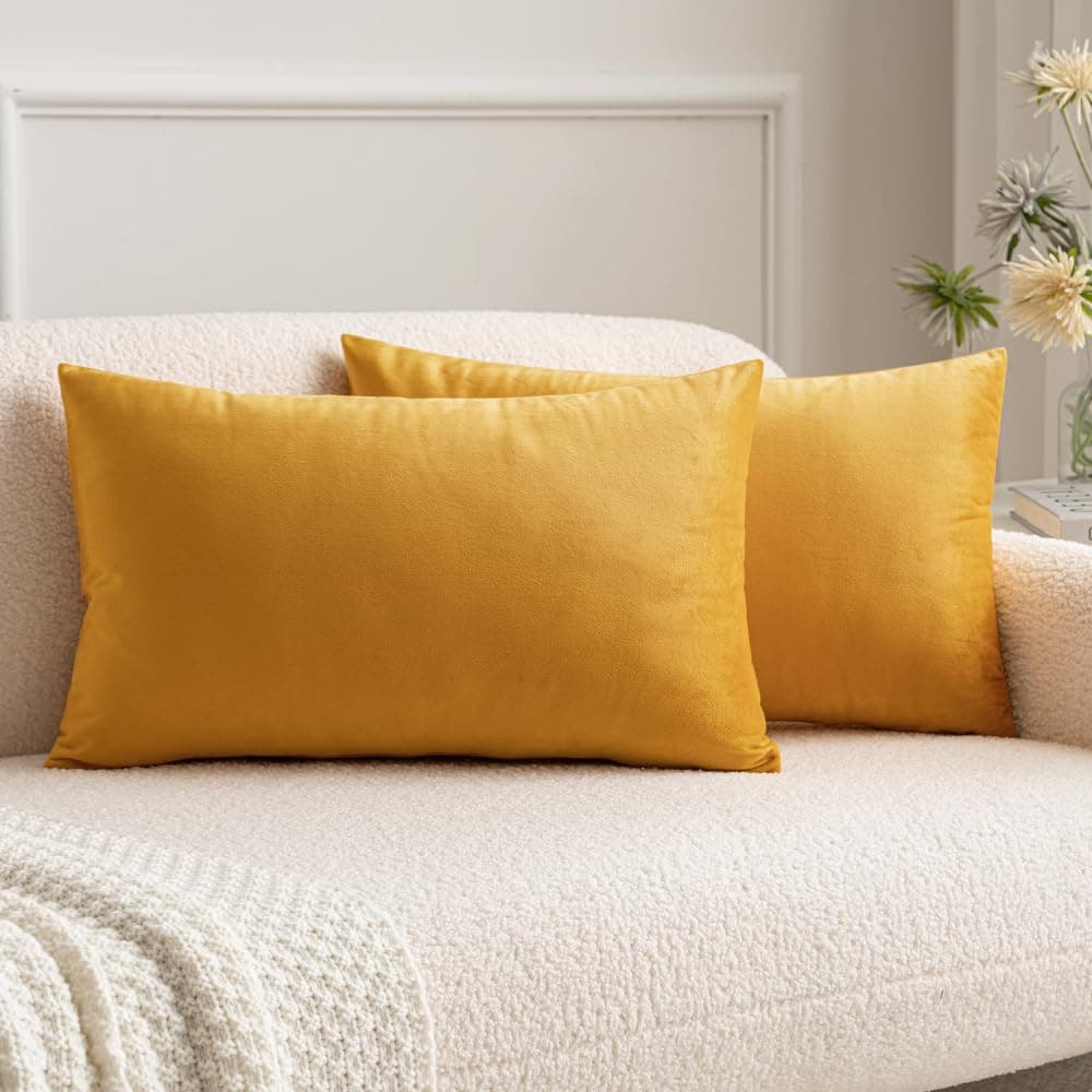 MIULEE Pack of 2 Fall Velvet Soft Solid Decorative Throw Pillow Covers Square Cushion Cases for Sofa Couch Bedroom Living Room Car Home Decor 18 x 18 Inch 45 x 45 cm Orange — view 75