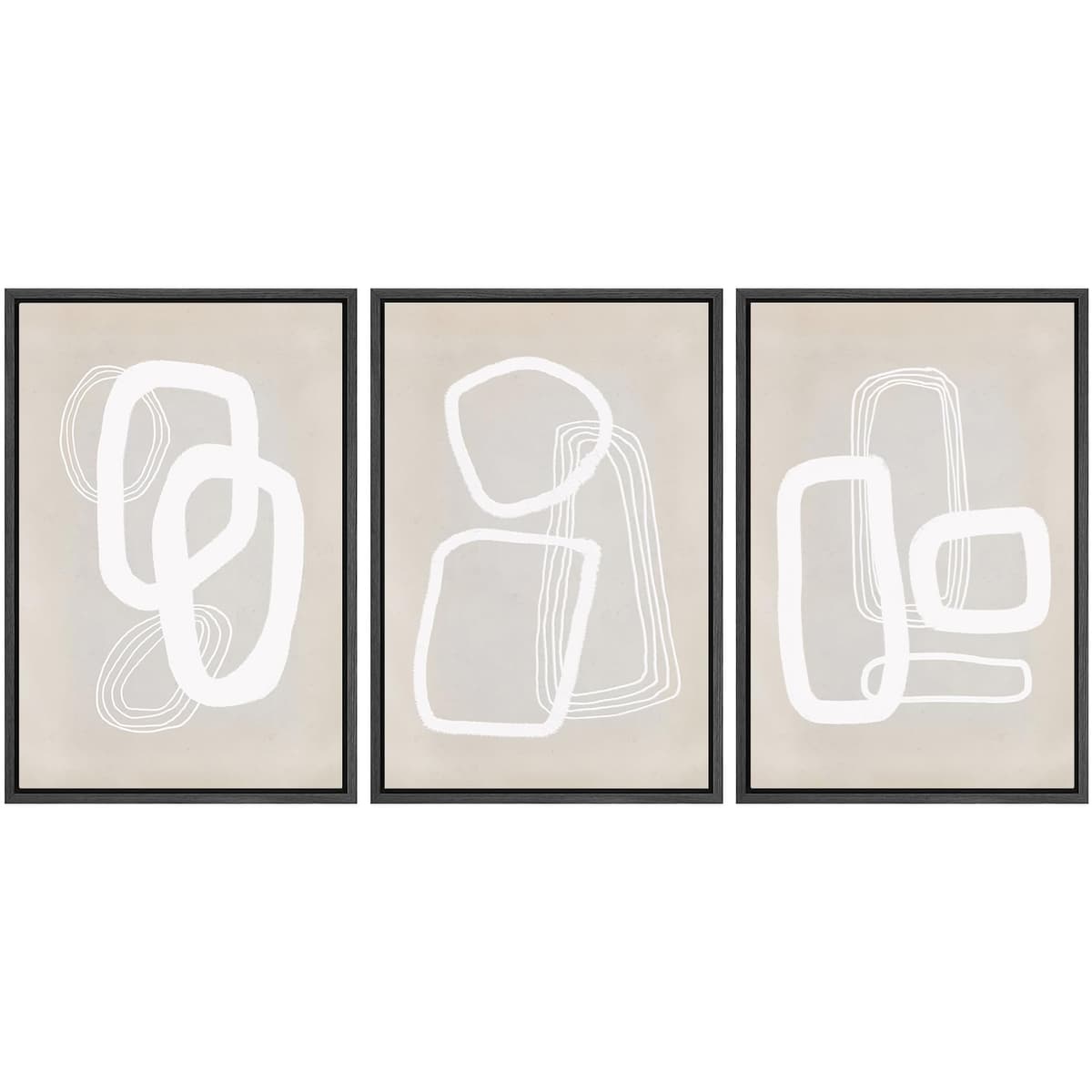 SIGNWIN Framed Canvas Print Wall Art Set Blue White Grunge Geometric Pattern Abstract Shapes Cozy Neutral Decorative Contemporary Minimal for Living Room, Bedroom, Office - 24"x36"x3 Natural — view 106