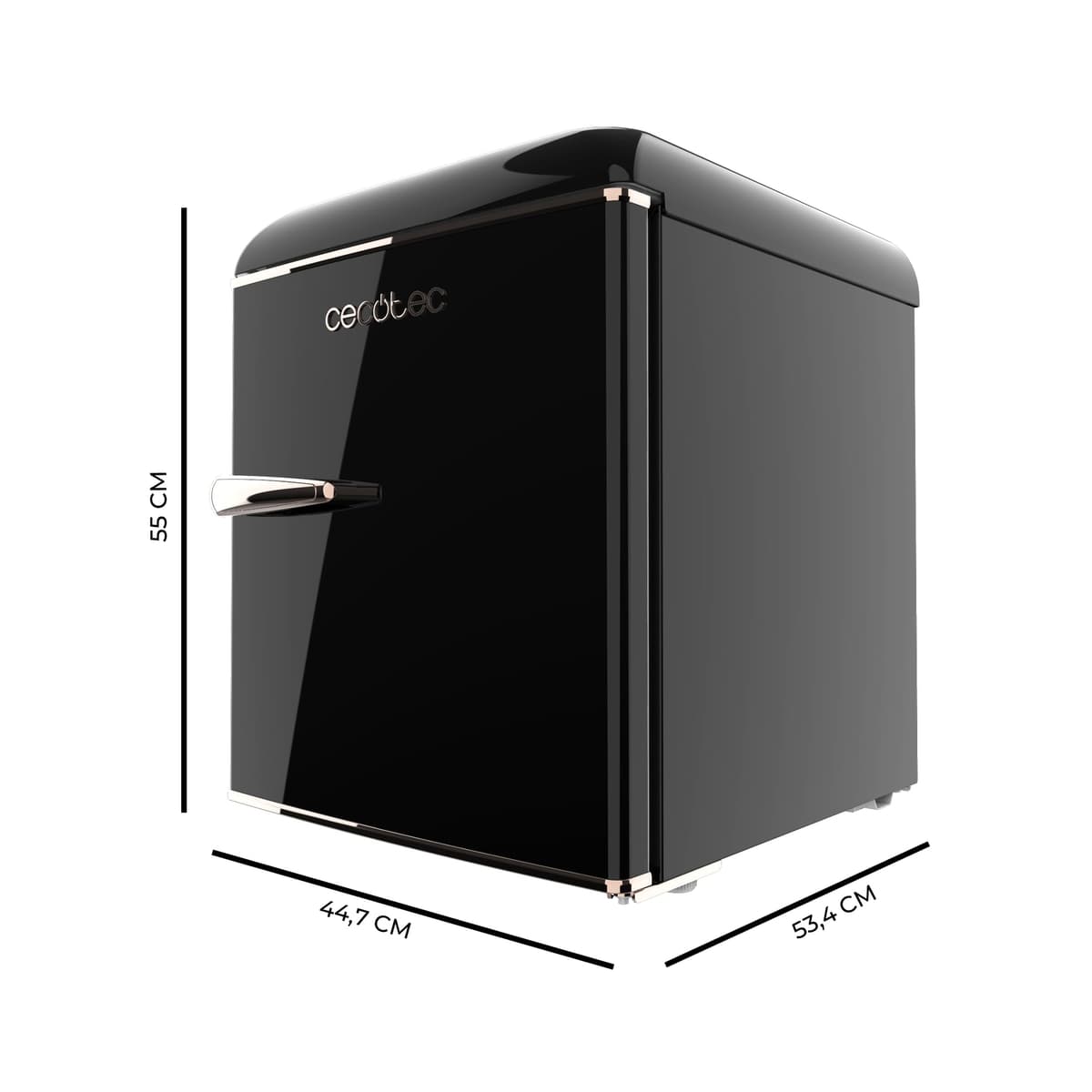 Cecotec Nevera Pequeña Frigorífico Retro Sobremesa 45L Bolero CoolMarket TT Origin 45 Black E. 55cm de Alto y 44,7cm de Ancho, Clase Energética E, Icebox y Tirador Cromado, Negro — view 2