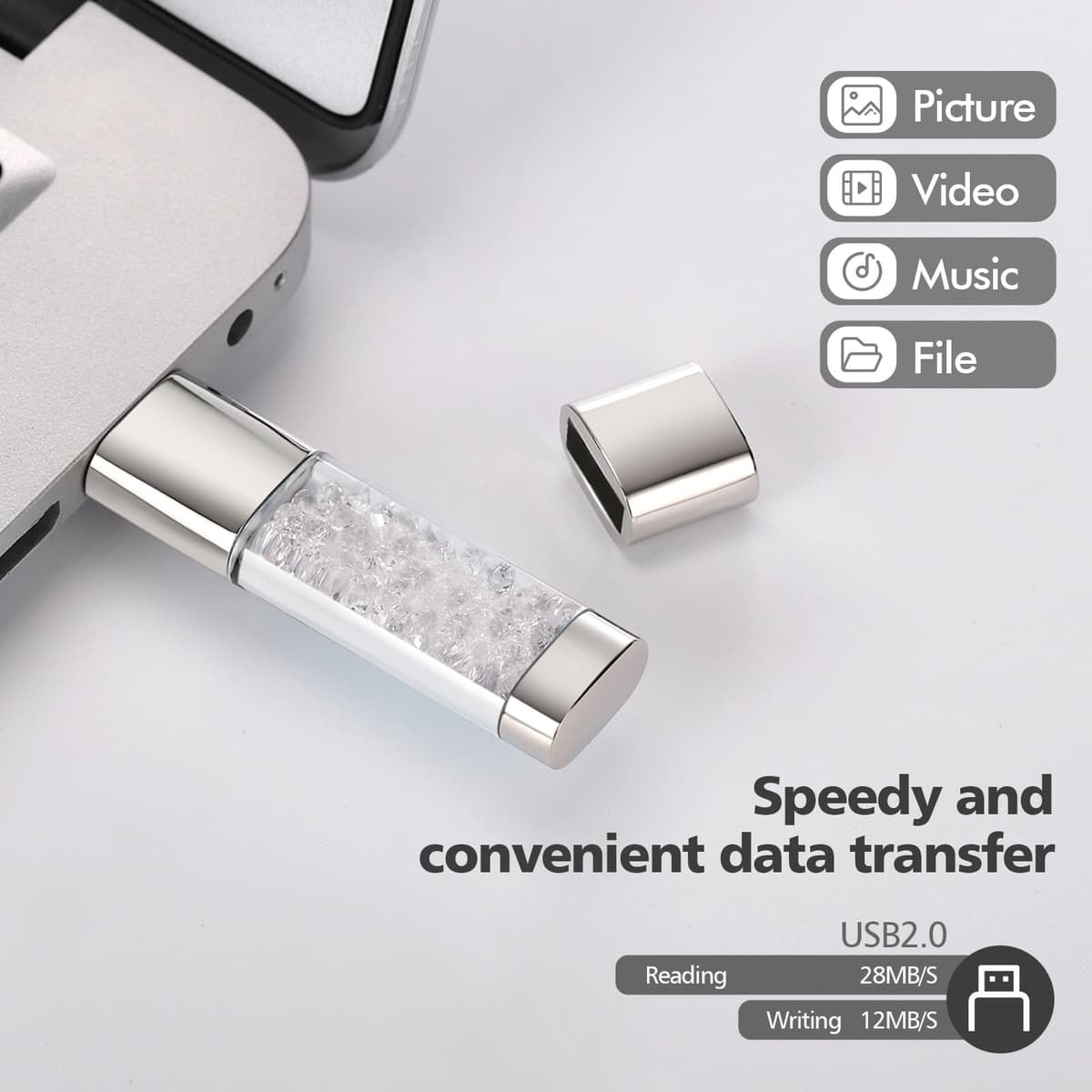 USB 2.0 Flash Drive,Loving Crystal USB Memory Stick,Jewelry Thumb Drive for Photos, Music, Files Storage (White, 16, GB) — view 3
