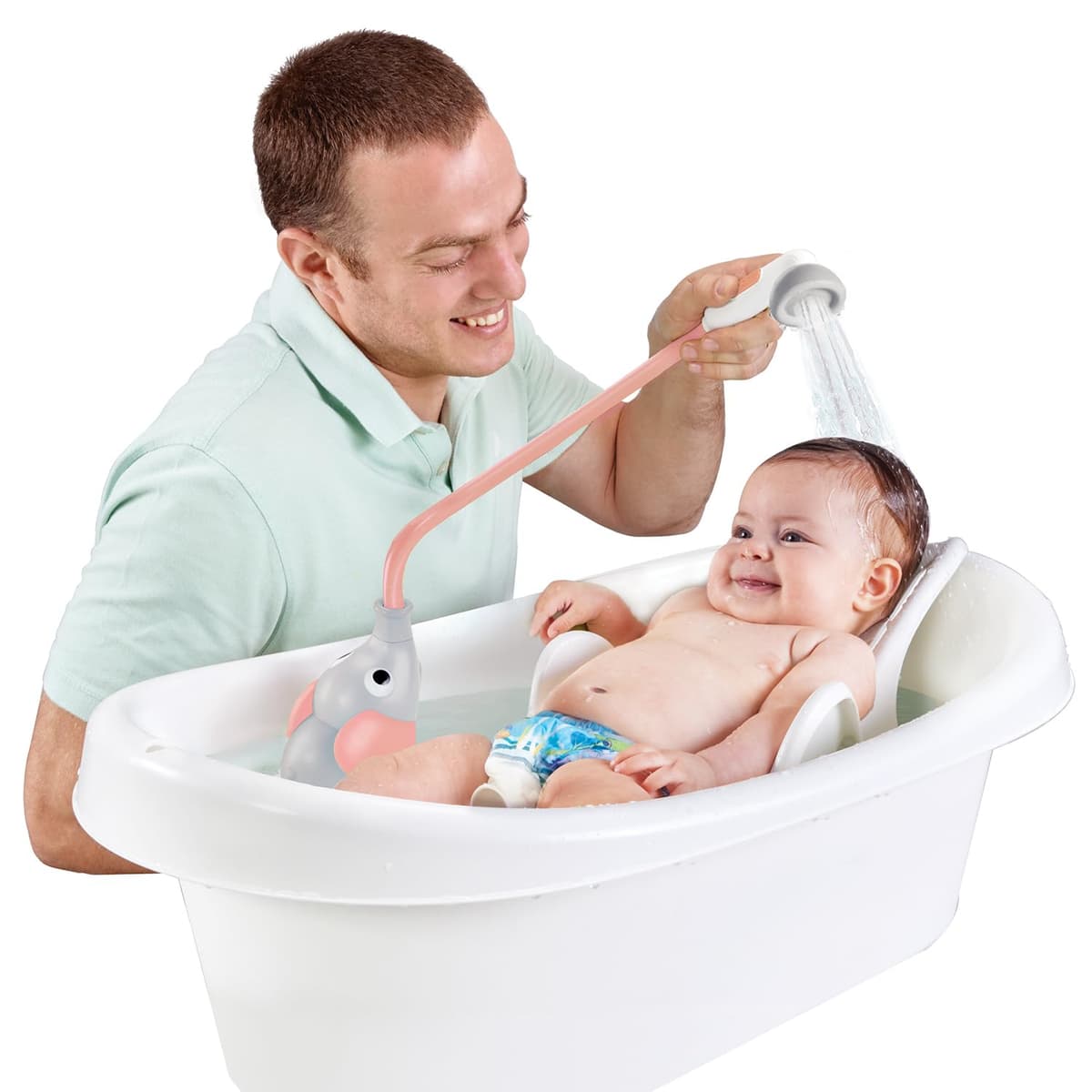 Yookidoo Baby Bath Shower Head - Elephant Water Pump with Trunk Spout Rinser - Control Water Flow from 2 Trunk Knobs in Tub or Sink for Infants and Newborn Babies (Pink) — view 2