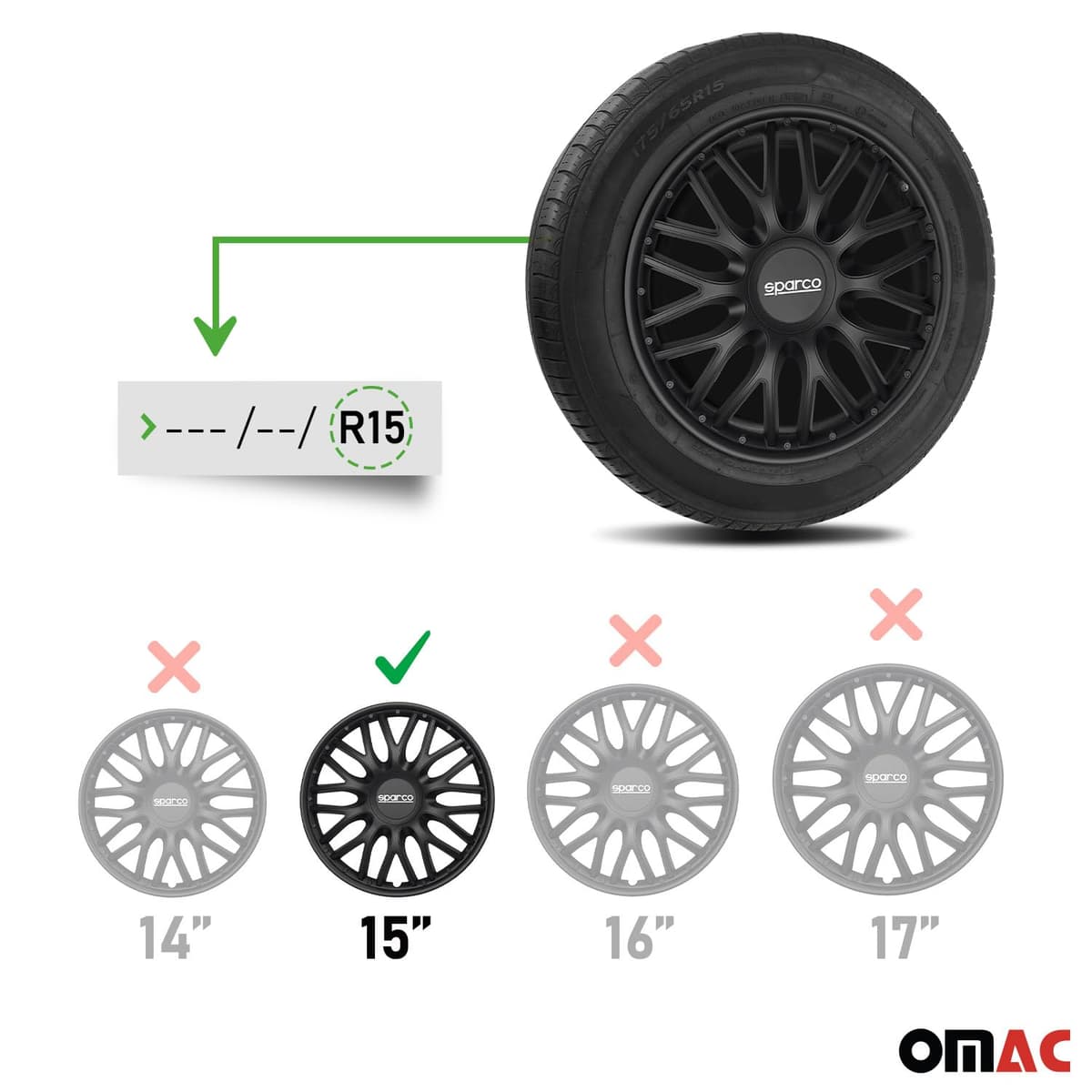 Sparco SPC1596BK Wheel Trims Roma Black, Set of 4, 15 Inches — view 3