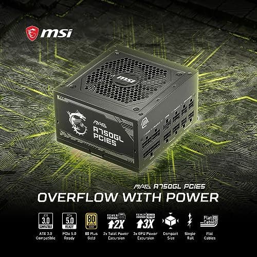 MSI MAG A750GL PCIE5, Fully Modular Compact Gaming 750W Power Supply, 80+ Gold, ATX 3.1 & PCIe 5.1 Ready, Native Dual-Color 12V-2x6 Cable, 10 Year Warranty — view 4
