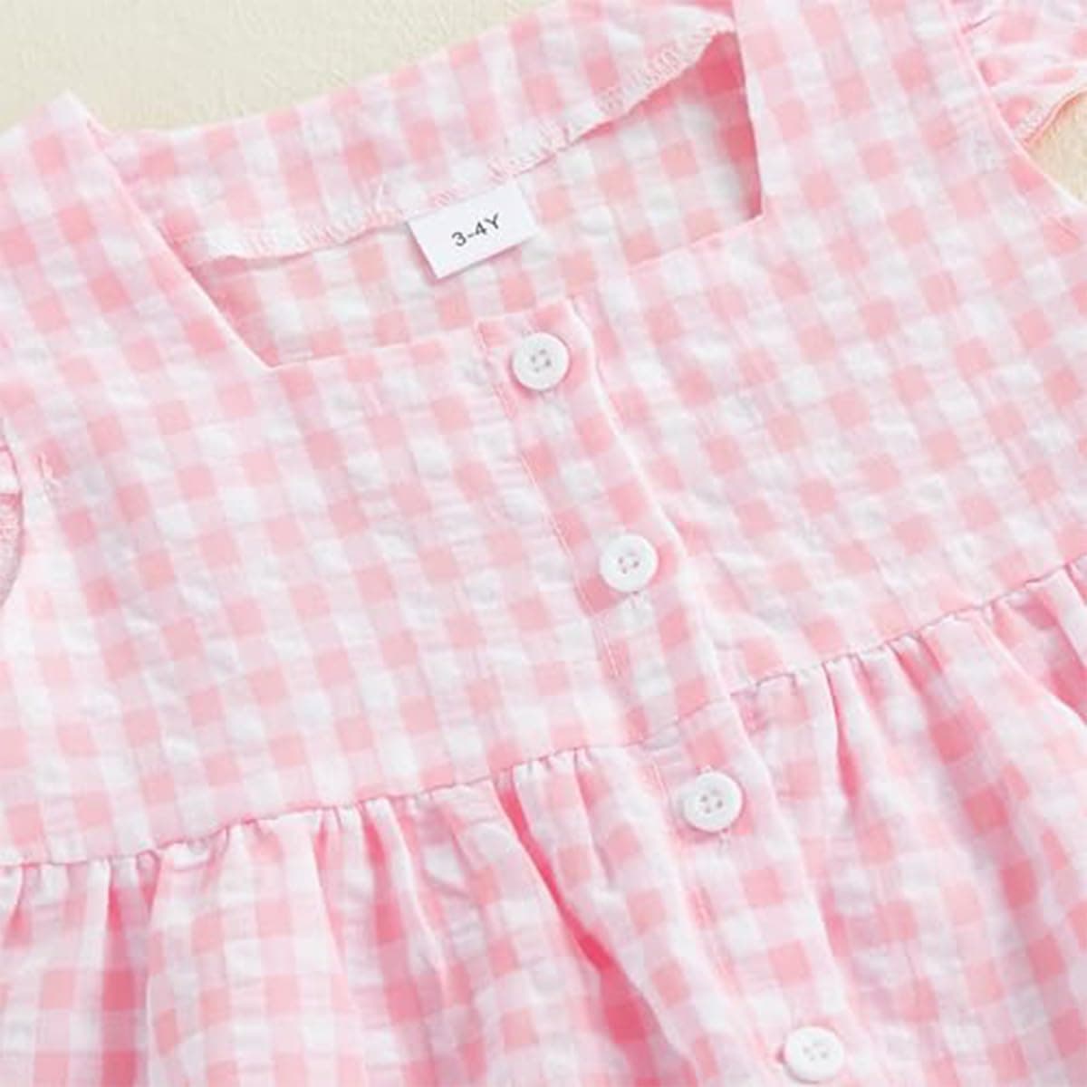 Conjunto Verano para Niñas Pequeñas Color Liso/Cuadros Sin Mangas Con Volantes Camisetas y Pantalones Anchos de Lino Ropa Infantil de Primavera — view 4