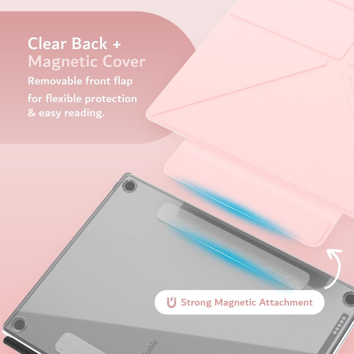 TUDIA M-FLIP Detachable Clear Magnetic Case for reMarkable Paper Pro 11.8" - Slim Transparent Cover with [Auto Wake/Sleep] Strong Magnetic Closure, Foldable Stand & Built-In Stylus Slot (Pink) — view 5