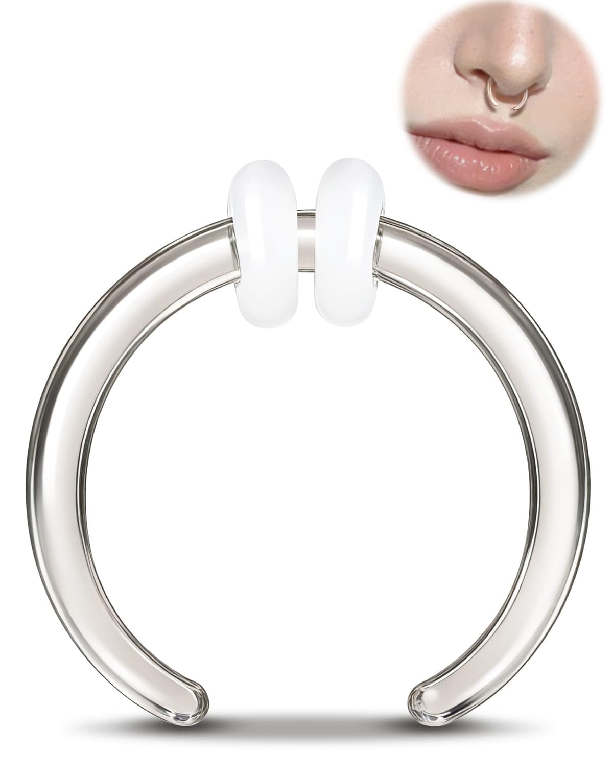 OUFER Body Piercing Septum Hoop: C Shape Glass Pincher Tapers Stretching Piercing Jewelry Nose Gauge Earring Nipple Rings 14G Women Men — view 7