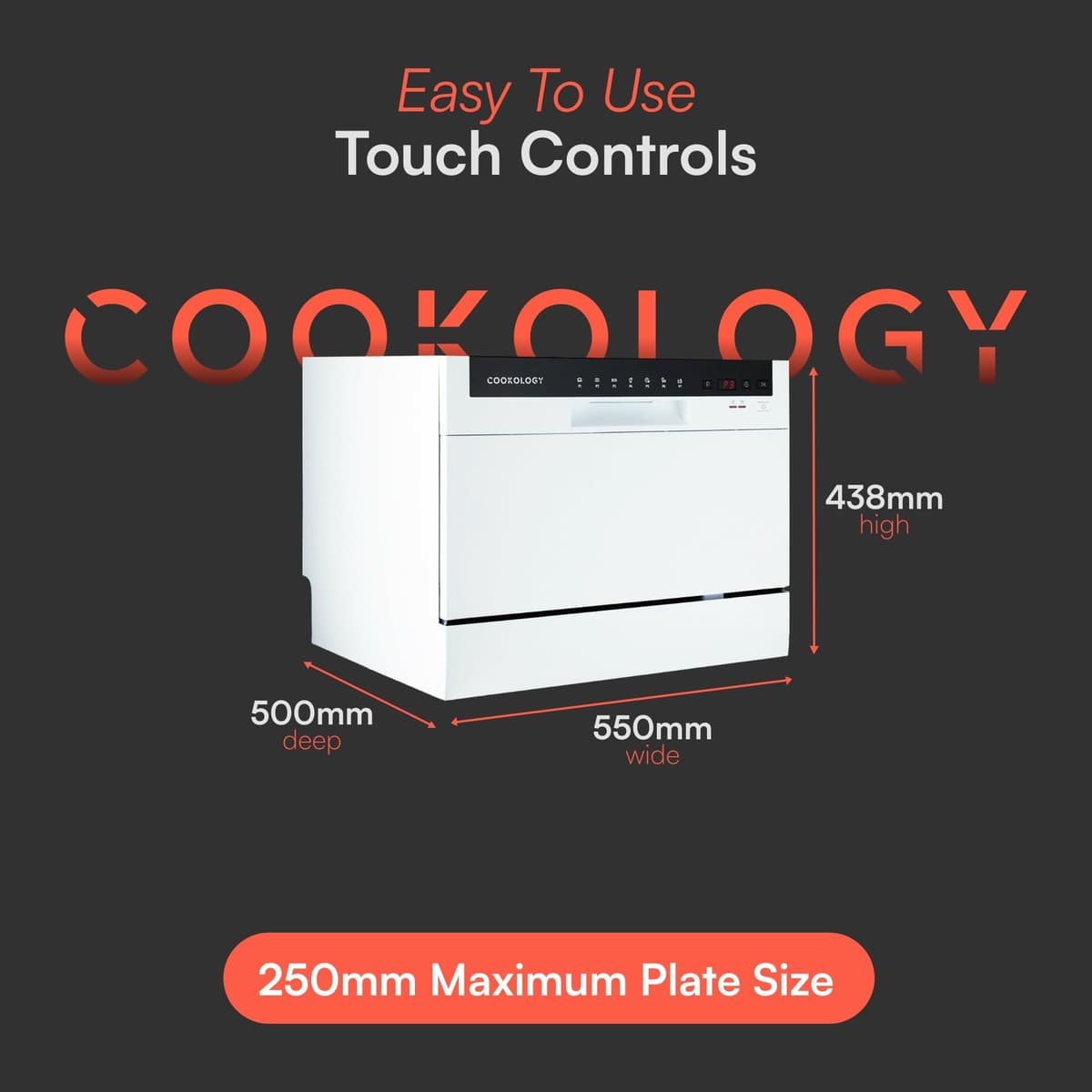 Cookology CTTD6WH Mini Counter Top Dishwasher in White - 6 Place Settings - Table Top - Compact Design - 6 Drying Settings - 7 Wash Cycles - ECO Friendly Mode — view 4