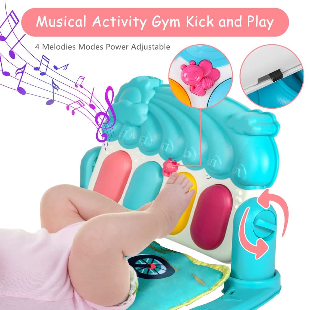 Aomig Gimnasio De Juegos para Bebe,Manta de Juego para Bebé con Piano con 3Sonidos y 5Accesorios,Motivo de Animales,Tapete De Juegos para Bebés de 0-24 Meses Que,Alfombra Piano Gimnasio para Bebés — view 4