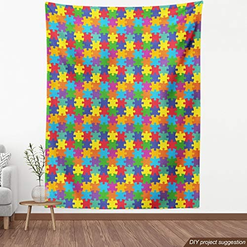 Ambesonne Colorful Fabric by The Yard, Theme Inspired Rainbow Colored Game Parts Covered Illustration Playroom Inspired Decor, Essentials Material for Upholstery and Home Accent, 1 Yard, Orange Yellow — view 3