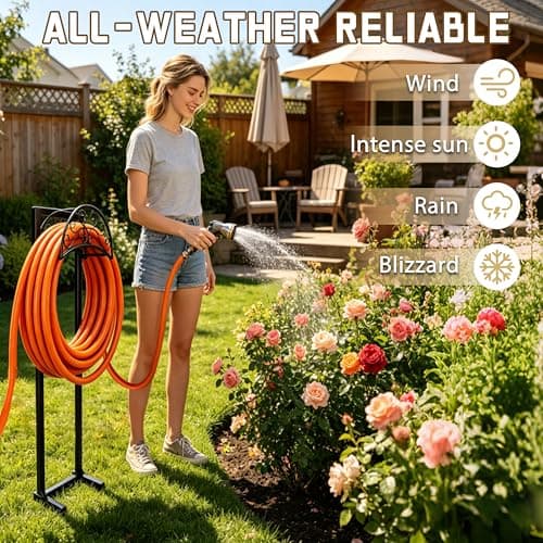 SYITCUN Garden Hose Holder, Heavy Duty Stainless Steel Garden Hose Reel with Triangle Reinforcement, Supports 150 ft Hose, 45-Inch Ergonomic Water Hose Stand for Outside, Black — view 4