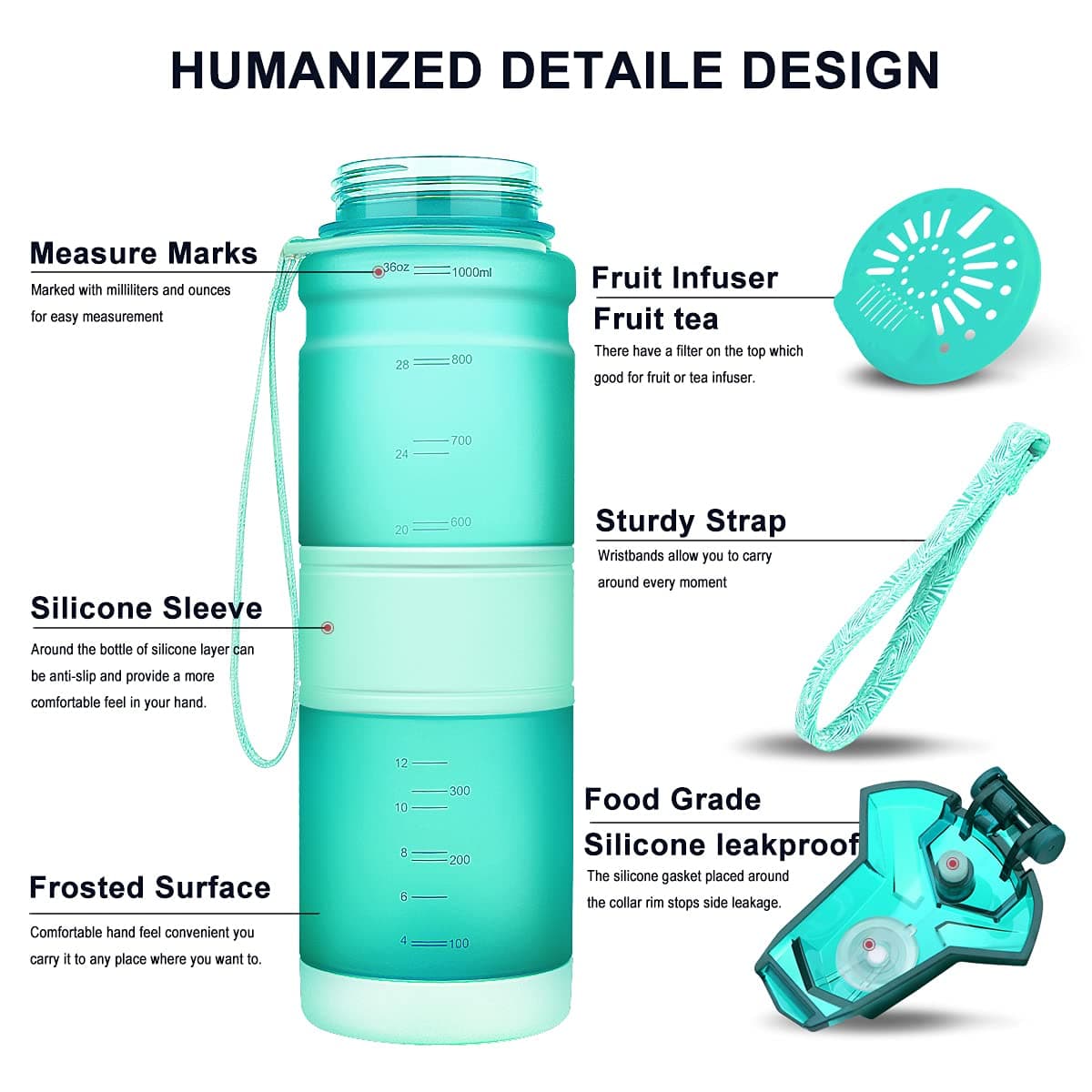ZOUNICH Botella Agua Deporte Botellas Agua Niños sin BPA, Reutilizable Tritan Plástico Ecologica con Filtro, 400ml/500ml700ml/1l, Cantimploras para Gimnasio, Bicicleta, Colegio, Oficina, Viajes — view 2