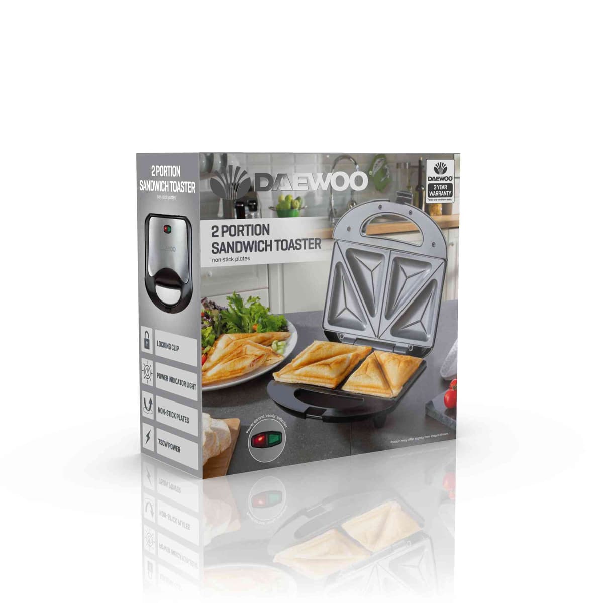 Daewoo Compact Sandwich Maker 750W, Non-Stick Toastie Maker with Dual Indicator Lights & Latch Lock, Easy Clean Sealed Sandwich Press – Ideal for Quick Snacks at Home — view 4