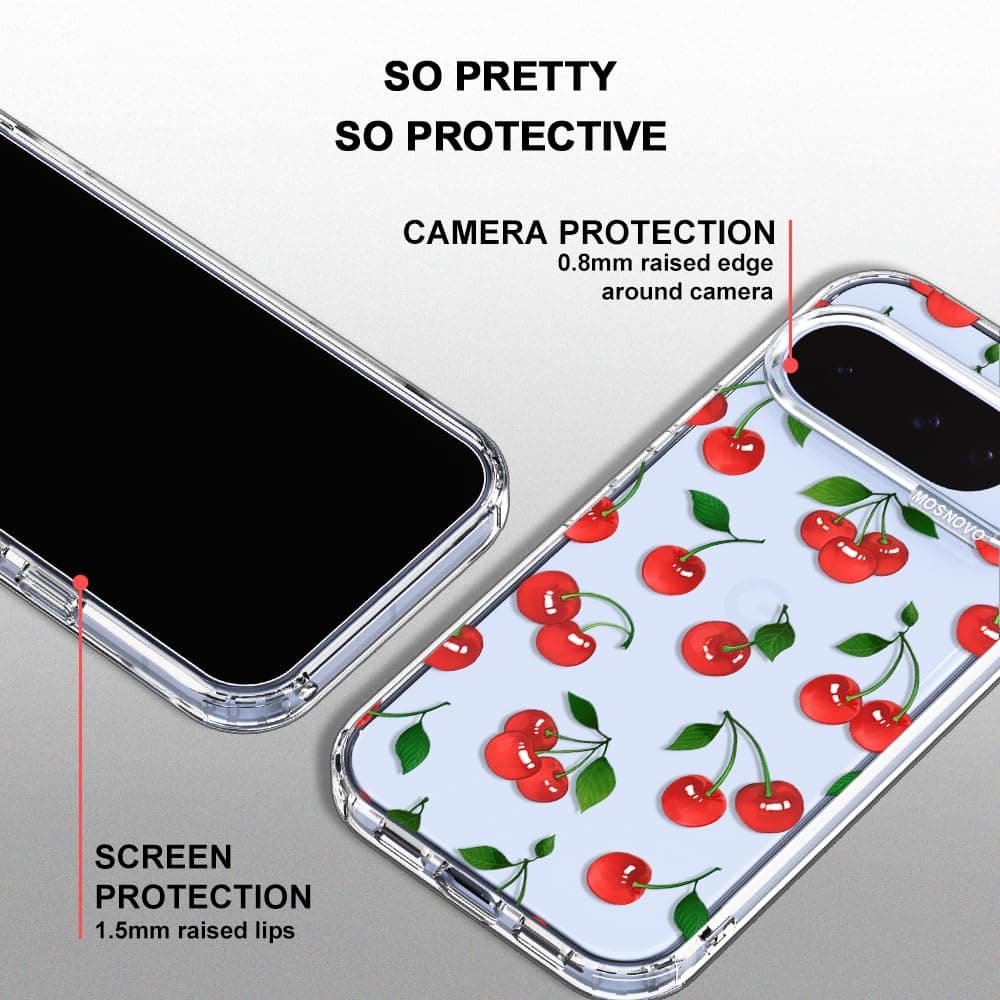 MOSNOVO Case for Google Pixel 10 & Pixel 10 Pro, [Buffertech 6.6ft Military-Grade Drop Protection] [Anti Peel Off Tech] Clear TPU Bumper Phone Case Cover Design - Cute Cherry — view 5