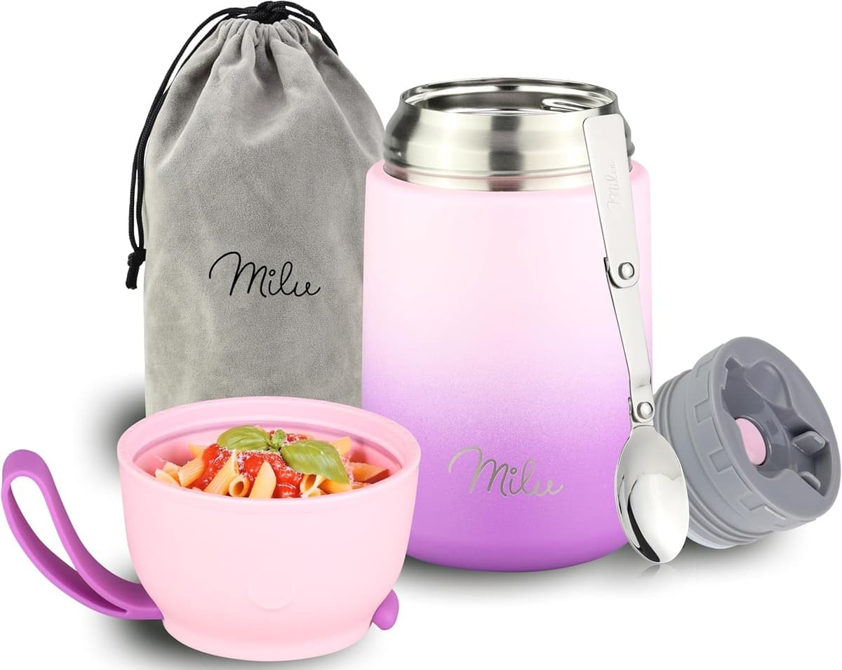 Milu Termo para Comida 450 ml Taza Aislada, Botella de Acero Inoxidable Aislada Alimentos, Beber y sopa de los niños de adultos Térmico (450ml/Verde Azul) — view 49
