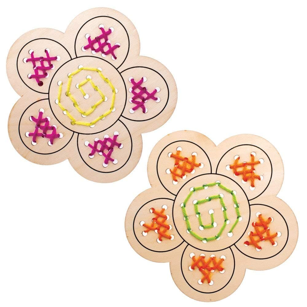 Baker Ross Flower Wooden Threading Kits - Pack of 4, Sewing Arts and Crafts, Craft For Kids (AT378) — view 2