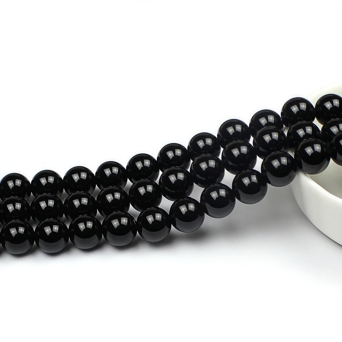 MJDCB Natural Round Stone Beads 8mm Black Onyx Loose Gemstone Beads for Jewelry Making Bracelet Necklace 43pcs — view 3