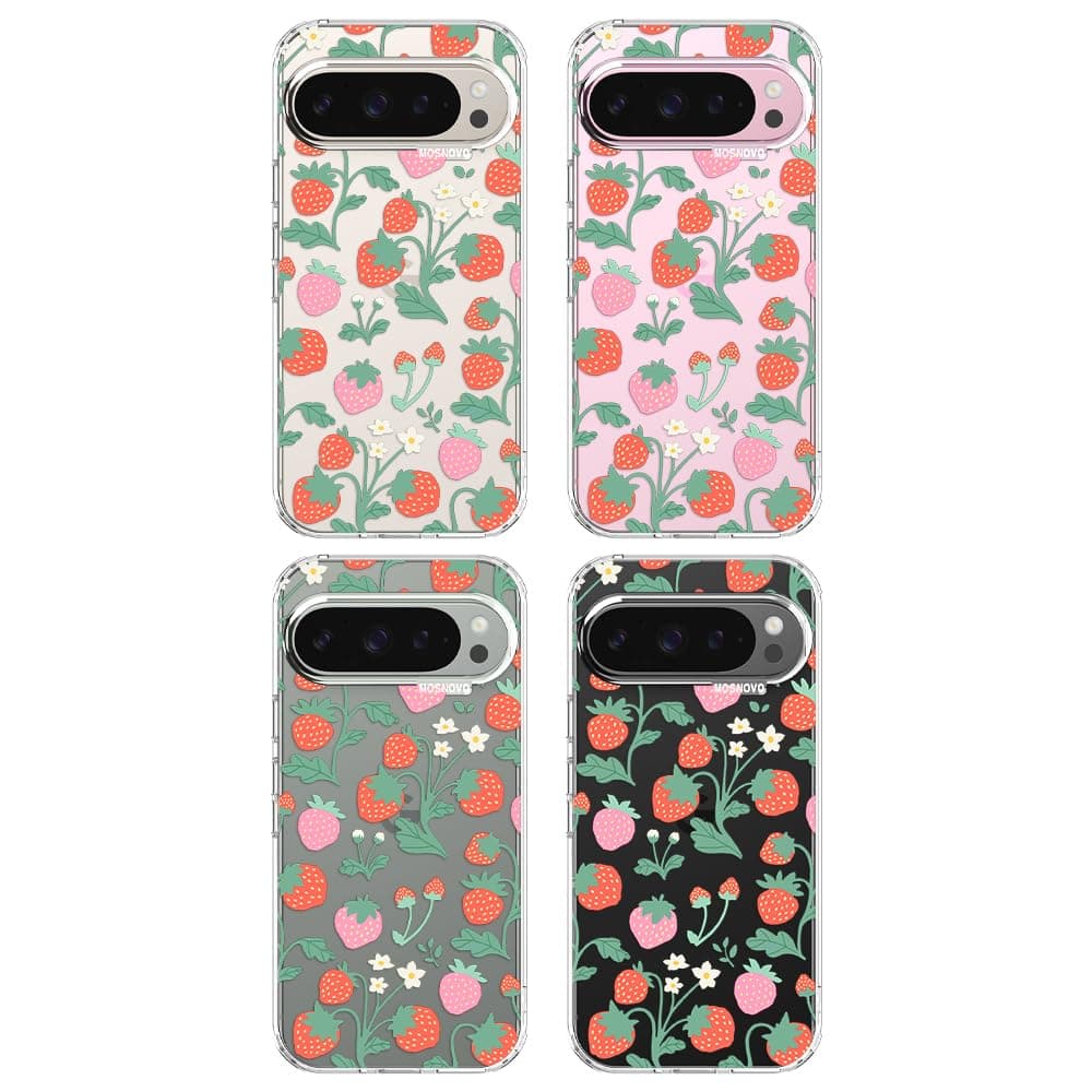 MOSNOVO Case for Google Pixel 9 & Pixel 9 Pro, [Buffertech 6.6ft Military-Grade Drop Protection] [Anti Peel Off Tech] Clear TPU Bumper Phone Case Cover Design - Strawberry Garden — view 4