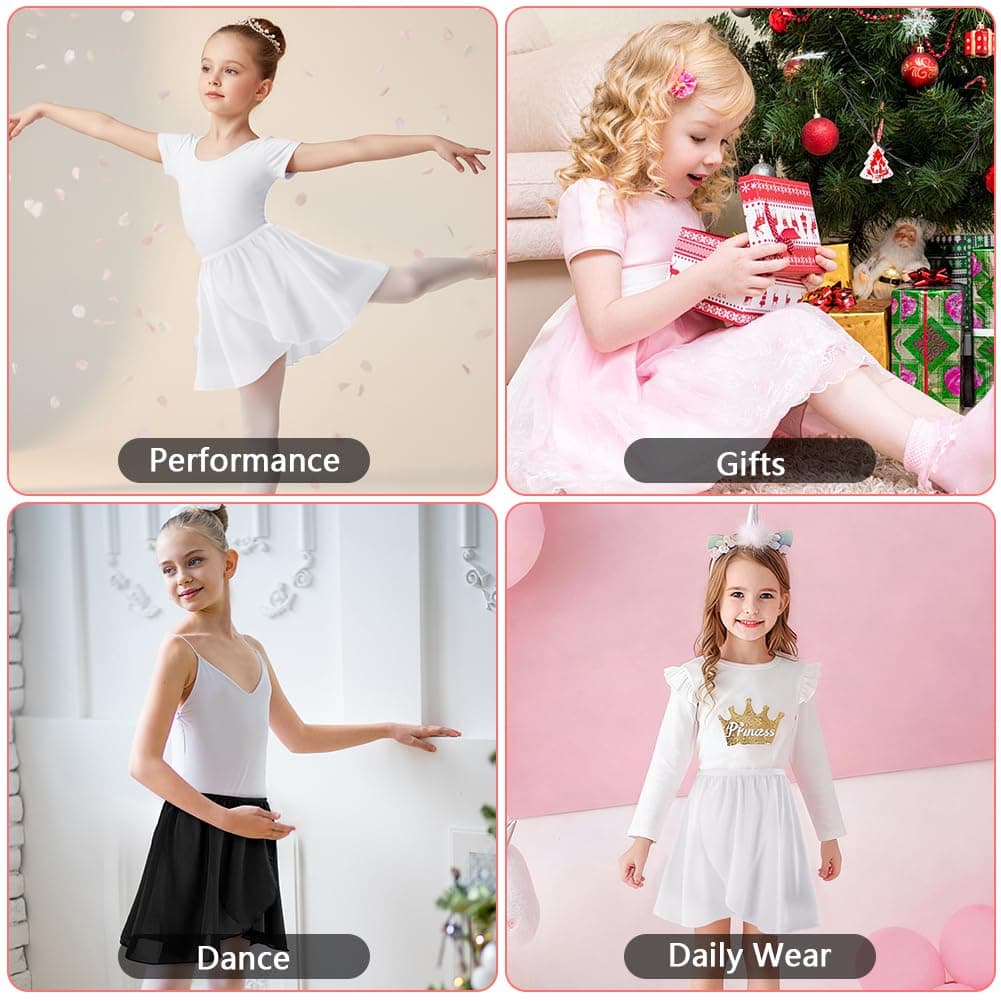 DiULi Falda de Danza Ballet para Niña, Falda Corta Gasa de Baile, Faldas Cruzada de Ballet, Faldas de Bailarina Niñas con Cintura Elástica para Patinaje Artístico, Gimnasia y Latino — view 6