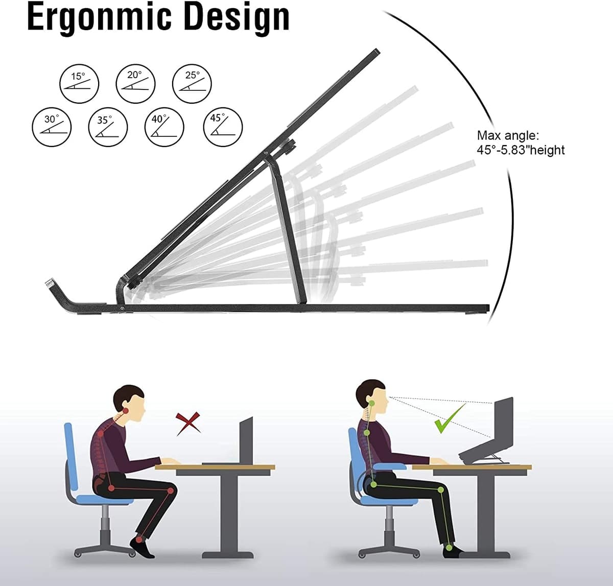 Laptop Stand, Multiple Angles Adjustable Stand for Tidy Tablets, Ergonomic and Protective Ventilated Foldable for Macbook DELL, HP Other 10-15.6 Inch Laptop (Black) — view 2