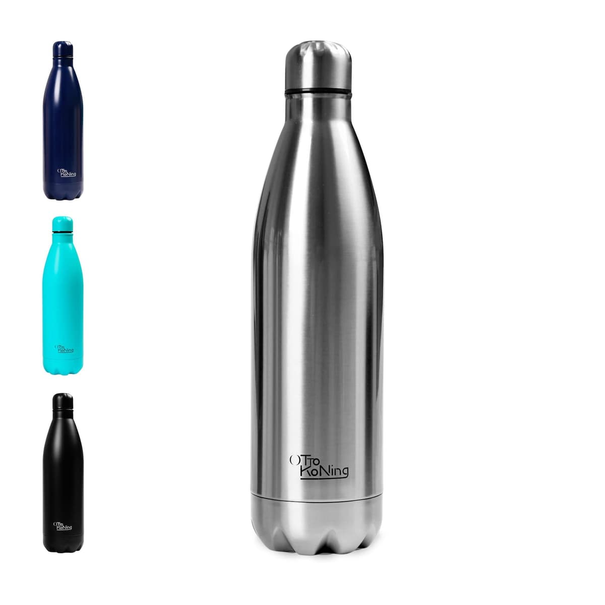 Water Bottle Otto Koning 1L - 1 Litre Stainless Steel Vacuum Insulated Flask - Keeps Cold 24h / Hot 12h - Large Leak Proof & BPA Free Metal Drinks Bottle for Gym, Hiking & Sports