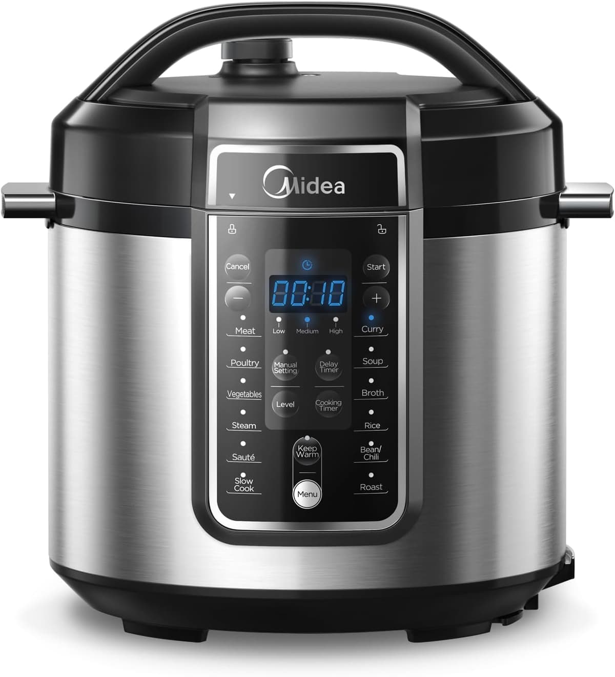 Midea 6L Electric Pressure Cooker with 12 Preset Cooking Functions,Stainless Steel Pressure Cooker with 24H Preset Timer and LED Display, Slow Cooker Non-Stick Inner Pot,10 safety features, MPC60010
