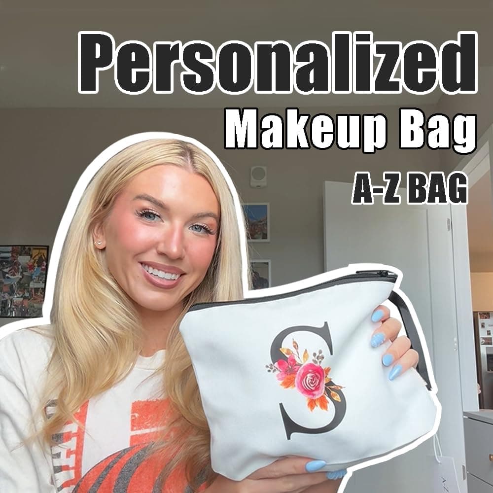 A-Z BAG Personalised Initial Makeup Bag with Floral Letter,Gifts for Women,Mum,Friend,Sister,Teenage Girls,Bridesmaid,Cosmetic Wash Bag & Toiletry Pouch,W — view 3