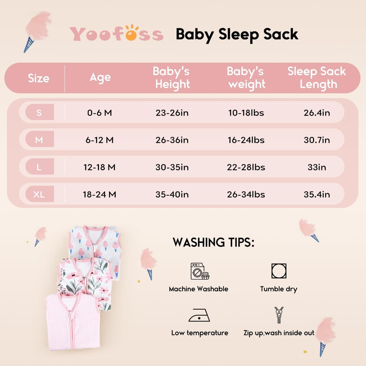 Yoofoss Baby Sleeping Bag 0.5 Tog - 6-12 Months 3 Pack Summer Sleeping Bag Baby 100% Organic Cotton Sleep Sack for Newbron Infant Toddler — view 5