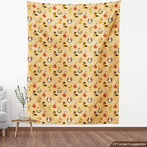 Lunarable Geese Fabric by The Yard, Colorful Pattern 6 Animal King Love Hero Goose Twig Funny Design Print, Decorative Fabric for Upholstery and Home Accents, 1 Yard, Peach Yellow — view 3