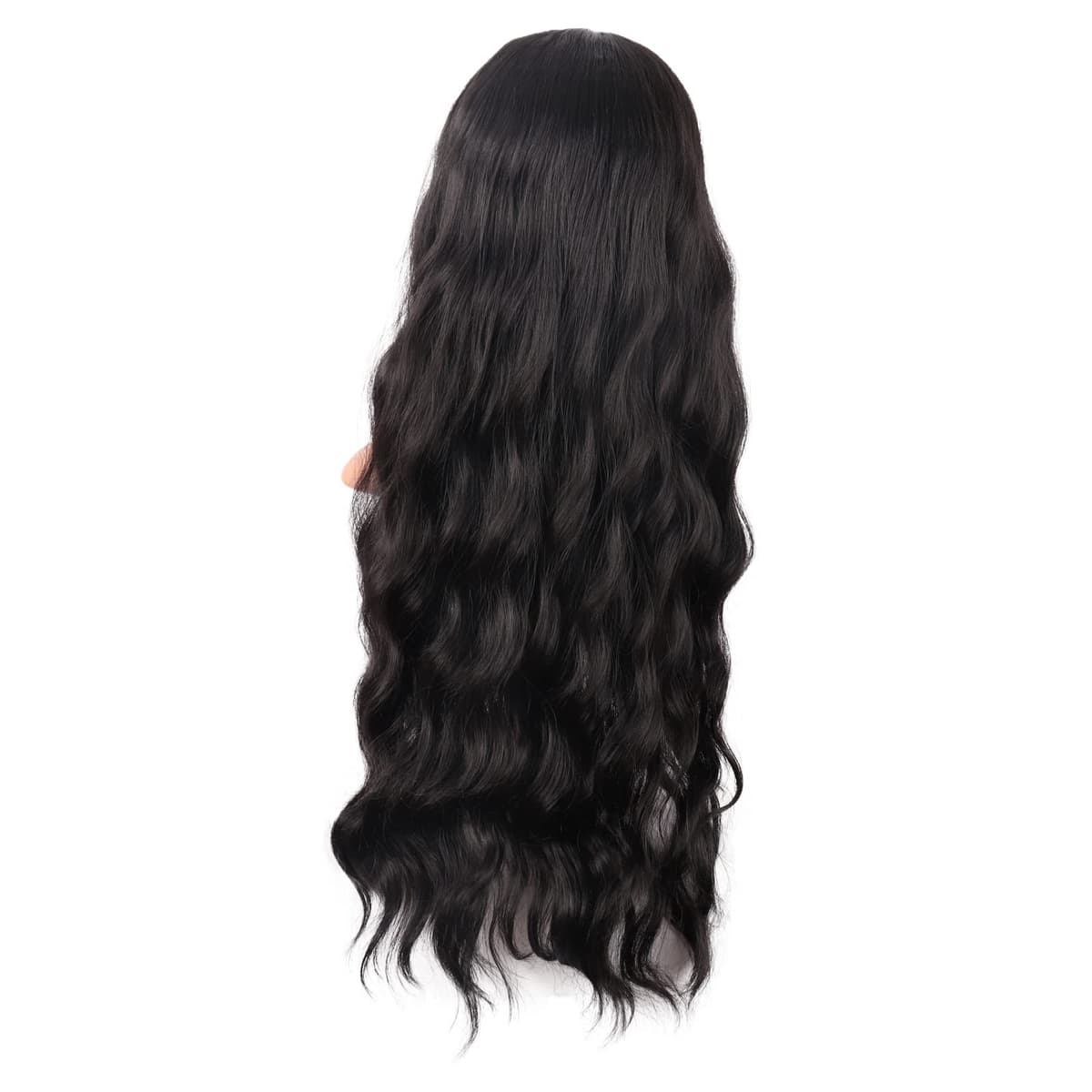 MapofBeauty 28 Pulgada/70 cm Largo Wavy Pelucas Middle Part Sintética Fibras Rizo Cabello Reemplazo Peluca Para Fiesta de Cosplay Diario (Negro) — view 4