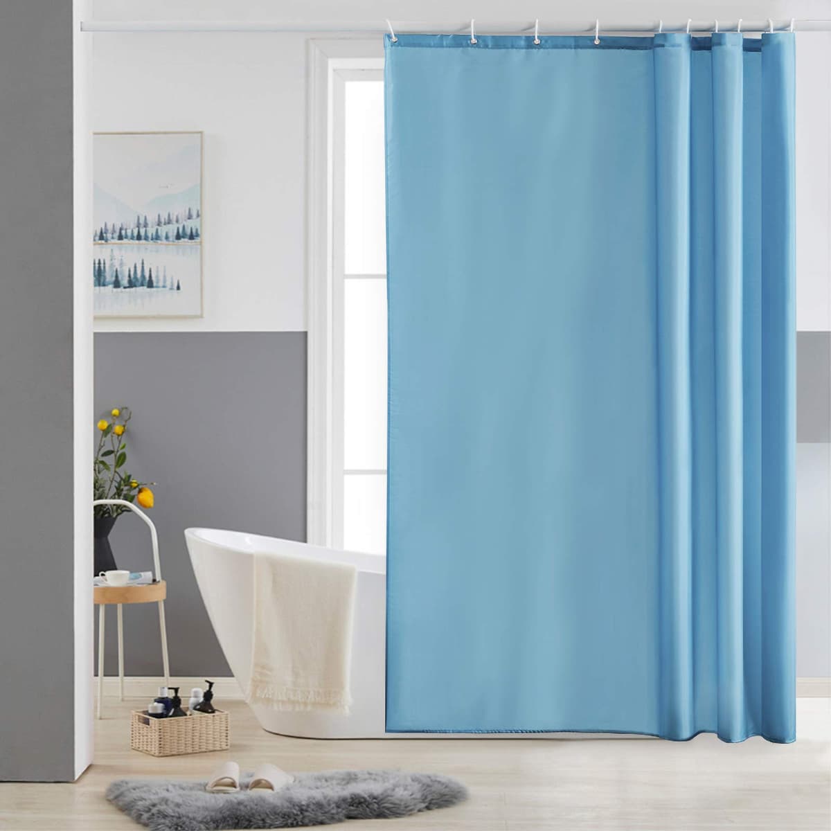 Furlinic Cortina Ducha 200x200cm Antimoho Impermeable Lavable Blanco Tela Poliéster Grandes Cortinas de Baño con 12 Aros de Cortina Ducha. — view 53