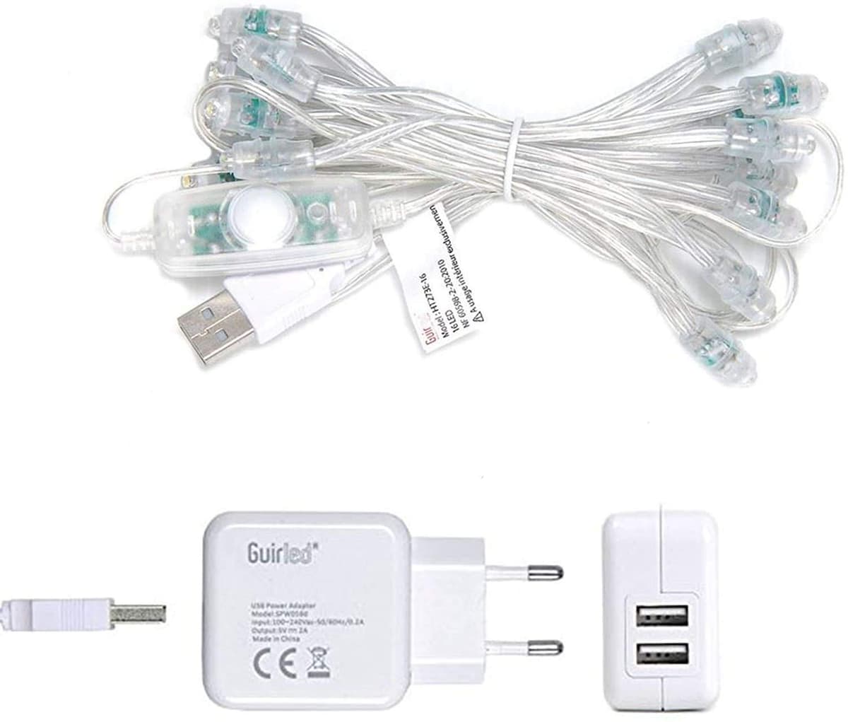 GuirLED - Guirnalda luminosa bolas de algodón LED USB- Luz de noche para bebé 2h - Adaptador de corriente dual USB 2A incluido - 3 intensidades - 16 bolas 1,6m - Unicornio — view 6