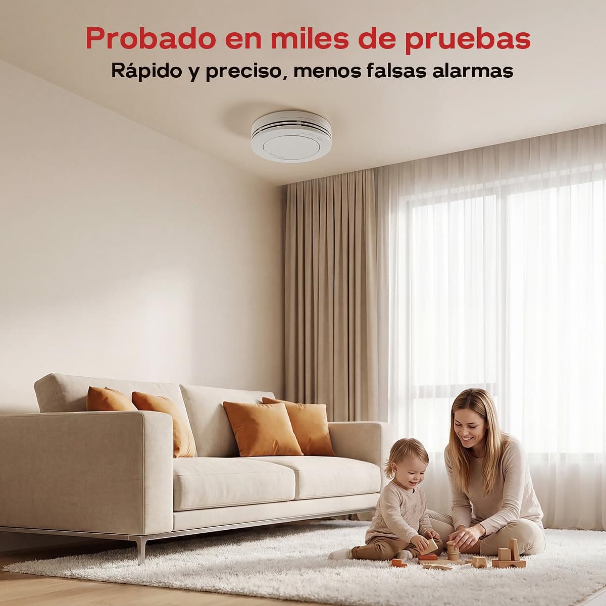 Safeliveo Detector de Humo,Alarma de Incendio autónoma, batería de 10 años, sin LED Intermitente, función de Silencio, 85 dB, con Almohadillas Adhesivas, Conforme a EN 14604, 3 Piezas — view 5